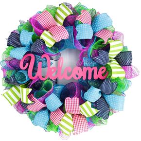 Everyday Door Wreath - Summer Spring Wreath - Outdoor Decor - Pink Turquoise Navy Blue Green : P5