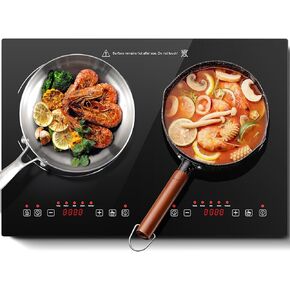 Induction Cooktop with 2 Burners, Horizontal Electric Stove, Portable Induction Cooker, 1800W Sensor Touch Electric Cooktop, 18 Power Levels, Timer, Safety Lock, 120V, 20 Inch, ETL Certified