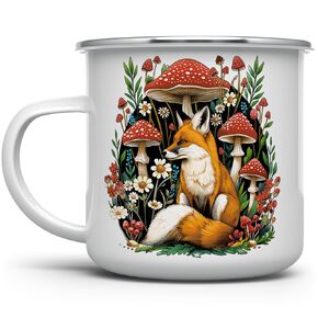 Woodland Forest Fox Cottagecore Campfire Coffee Tea Hot Chocolate Mug, Cozy Mushroom Nature Camping Cup (12oz)