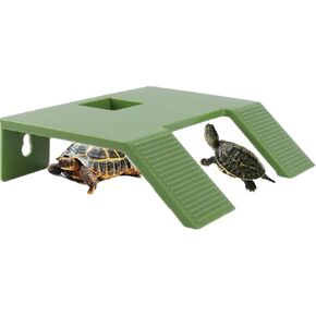 Turtle Basking Platform, Turtle Resting Basking Platform Turtle Ramp, Tortoise Climbing Double Ladder Turtle Resting Terrace for Frog Terrapin Reptile Amphibian Habitat Hideouts (Green, Large)