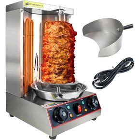 KOOTEN Shawarma Grill Machine Electric Vertical Kebab Gyro Grill Machine Rotisserie Broiler Machine with 2 Burners and Meat Catch Pan, 3000W