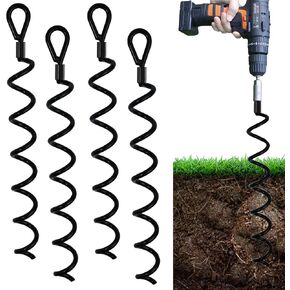 طقم مرساة للسقيفة الأرضية الحلزونية مقاس 45.72 سم، مثالية كربطة عنق للكلب لتأمين الحيوانات، والخيام، والمظلات، والمظلات، ومنافذ السيارات، ومجموعات التأرجح، 4 عبوات، لم يتم تضمين المحول باللون الأسود in Kuwait