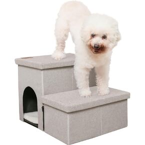 Dog Stairs for High Beds, Folding Pet Steps for Small Dogs and Cats with Storage and Condo, Non-Slip Dog Steps for Couch and Bed up to 22 inches(2 Steps, Dark Grey)