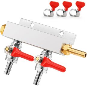 5/16" Barded Gas Manifold 2 Way CO2 Distributor with Integrated Check Valves CO2 Manifold Independent Shut Off Gas Distributor for Homebrew