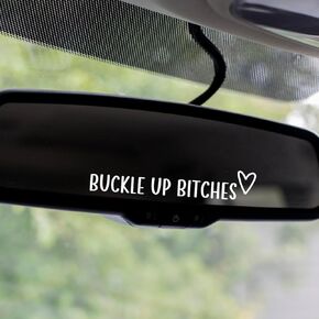 2 x Rear View Mirror Decal - Buckle Up Bitches Decal - Cute Miniature Car Decal Sticker - Inspirational Wall Decal - Gift for Her - Funny Stickers - Mirror Quotes Decals - Stocking Stuffer