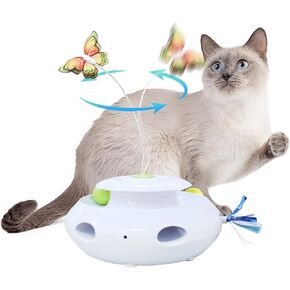 ALL FOR PAWS 3 in 1 Interactive Cat Butterfly Flutter Toy with Rolling Balls, Random Feather Toy Automatic Kitten Spinner Toys for Indoor Cats, USB Rechargeable & Motion-Activated Kitty Toys