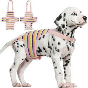 Dog Diaper Suspenders Female Striped Sanitary Pantie with Adjustable Suspenders, Washable Dog Period Panties Physiological Pants, Dog Period Onesie Pet Breathable Jumpsuits (Rainbow Pattern, S)