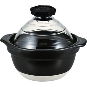 HARIO GNR-200-B-W Rice Pot with Glass Lid, 2-3 Cups, Visible Inside Heat-resistant Glass, Ceramic, Made in Japan