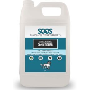 Soos Pet Conditioner Ultra Crème Natural Dead Sea Minerals Smoothness Polish Deeply Absorbing with Vitamins Essential Oils Natural Ingredients for Dogs and Cats - 1 Pack (4L)
