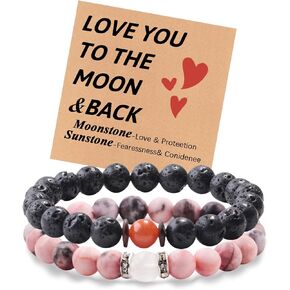 2 Pieces Magnetic Couple Bracelets,Natural Stone Black Matte Stone Crystal for Vows of Eternal love,Energy Stone Beads Bracelet Set Gift for Women Men (black 2024)