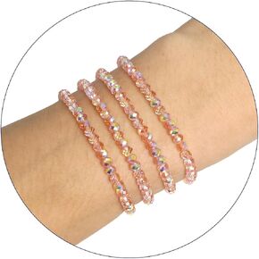 Trendy Pink Beaded Bracelets for Teen Girls and Women - Boho Stacked Bead Jewelry Sets - Stretch Chakra Bracelet Pack (Light Pink 4Pcs)