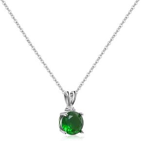 925 Sterling Silver Emerald Round Necklace Green Pendant Necklace for Women Handmade Birthstone Necklace for Girls Gift