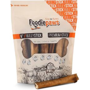 All Natural 6-inch Mega Bully Sticks Odor Free USA Packed for Medium, Large Dogs-100% Free-Range Grass-Fed Beef-Single Ingredient & Rawhide Free-Longer Lasting Dental Dog Chews 5 Pcs