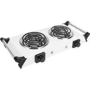 2000W Portable Electric Stove for Cooking，Electric Dual Burner Coil Heating Hot Plate Stove Countertop RV Hotplate with 5 Temperature Adjustments Portable Handles，Black