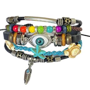 MultiLayer Feather Stone Bead Bracelets Hawaiian Sea Turtle Bracelet Charms Fashion Jewelry Men Women Multilayer Wrap Wristband Bracelet