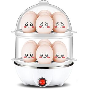Rapid Egg Cooker, Dash Egg Cooker 350W 2 Layers 14Pcs Eggs A Time Auto Power Off Multifunctional Double Layer Egg Steamer PP Egg Boiler With Measuring Cup for Home(2 Layers White)