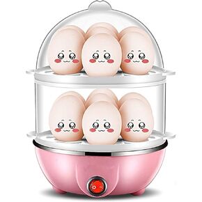 Rapid Egg Cooker, 14 Egg Capacity Electric Egg Cooker with Measuring Cup, Resistant PP Egg Boiler With Auto Shut-Off for Soft, Medium, Hard Boiled(U.S. Plug-Pink)