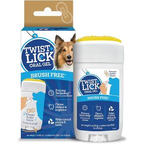 Twist and Lick Dental Gel for Dogs, Cleans Teeth and Freshens Breath for 24 Hours, Peanut Butter Flavor, 2 oz, 30 Day Supply