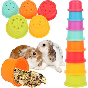 8pcs Rabbit Toys, Plastic Stacking Cups for Rabbit Bunny Toys Stackable Bunny Snack Cups Chinchilla Guinea Pig Rabbit Enrichment Toys Nesting Bunnies Toy for Hiding Food and Playing