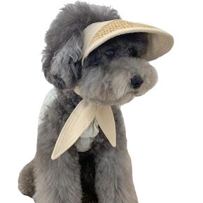 Handmade Straw Dog Sun Protection Hat Baseball Cap,Adjustable Pet Visor Cap Beach Party Hat for Small Medium Dog Like Yorkie Chihuahua Bulldog Corgi (Medium, Beige)