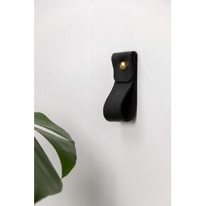 KEYAIIRA - Small Nicotine Colored Leather Wall Hook, minimalist leather strap hanger for bath towel holder leather wall hook strap towel hook bathroom decor brass towel ring nordic home (BLACK)