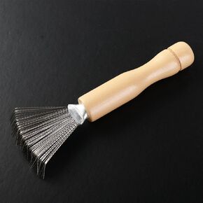 Hair Brush and Comb Cleaner, Brown Handle, Metal Wire Rake, Wooden Handle, for Home Salon Styling Tools and Appliances