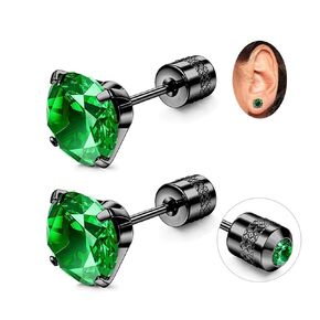 Titanium Screw Flat Back Stud Earrings,Black Hypoallergenic Cubic Zirconia Stud Earring,Double Side Titanium Screw Back Earrings,Piercing Earring for Women and Men 6mm (Black)