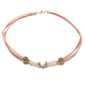 12 Inch Rose Quartz White Howlite Pink Leather Ankle Bracelet Gift Boxed Plus Size