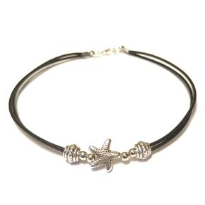 Plus Size Leather Starfish Anklet Double Cord Ankle Bracelet Gift Boxed 12 Inch XL