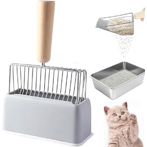 Stainless Steel Cat Litter Scoop with Holder Stand, Metal Cat Litter Scooper, Easy Clean, Fast Sifting Cat Litter Scoop