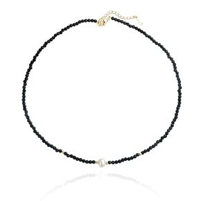 Freshwater Cultured Small Pearl Charm Black Spinel Beaded Strand Necklace for Women