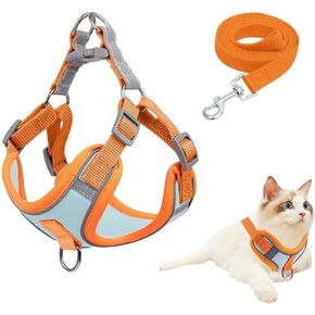 Cat Harness and Leash Escape Proof Adjustable Cat Leash Breathable Cat Vest Harness with Reflective Strips for Small Kitten Puppy Rabbit Orange and Blue (L)