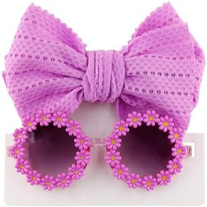 Cat Dog Sunglasses Fashion Flower Sunglasses with Bow Headband Hair Scrunchy Summer Beach Dog Sunglasses Cute Dog Cat Cosplay Party Costume Photo Props(Purple)