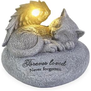 Cat Angel Memorial Garden Statue, Pet Memorial Stone with Solar Lights，Cat Memorial Gift, Headstones for Cats or Loss of Cat Sympathy Gift, Sleeping Cat Stepping Stone