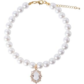 Pearl Dog Collar Elegant Oval Crystal Rhinestone Necklace Pet Jewelry for Cats Small Dogs Puppy Yorkie Chihuahua Cat Wedding Collar (Pink, Small)