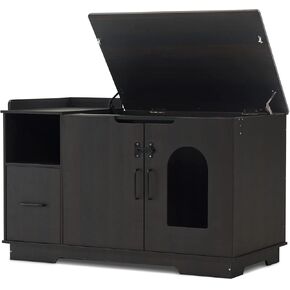 MCombo X-Large Cat Litter Box Furniture Hidden with Top Opening, XL Pet Enclosed Litter Bench with Drawer, Wooden Hideaway Extra Large Cat House, Cat Washroom Storage Bench Indoor CT74