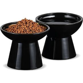 6.3" Extra Wide Ceramic Elevated Cat Bowls, 2Pc Cat Feeding Bowls for Food and Water, Prevent Neck and Whisker Fatigue, Lead and Cadmium Free, Height 5" Ideal for Cats and Puppies