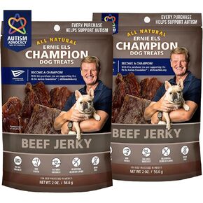Ernie Els All Natural Beef Jerky Dog Treats - مكافآت ممتازة للكلاب متشنجة لتناول وجبات خفيفة صحية - 3 أوقية (حزمة من 2)