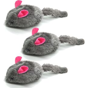 SunGrow Squeaky Plush Mice for Cats, 3 Tug Squeaker Chews for Kittens' Interactive Fun, Hide and Seek Activity, Soft Stuffed Fetch for Ferrets