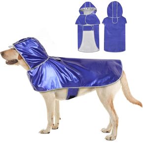 Waterproof Dog Raincoat - Reflective Dog Rain Jacket, Lightweight Dog Poncho with Transparent Brim Hood & Harness Hole, Pet Rainwear Dog Slicker for Dog Walking (Medium, Blue)
