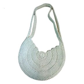 Hand Knitted Crochet Tote Bag in Cord Cream | Stylish Macrame Cotton Yarn Bag for Women | Versatile Crossbody, Beach, Makeup, and Organizer Bag | Perfect for Everyday Use and Special Occasions