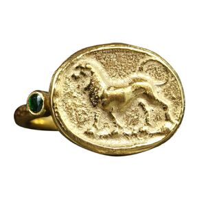 Caprixus Signet Ring 925 Sterling Silver Lion Ring Ancient Coin Ring 24K Gold Vermeil Designer Handmade Rings for Women Hammered Cubic Zirconia Ring Turkish Fine Jewelry