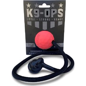 Dog Ball on a Rope Moki Tug Toy - Solid Rubber Fetch Training Reward - Large Dogs Durable Indestructible Chewers Pitbull Dobermann Rottweiler Shepherd (Tiger Orange - Black Rope)