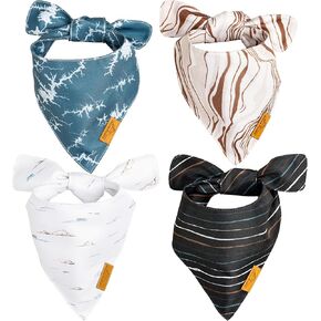 Remy+Roo Large Summer Dog Bandanas - 4 Pack Powell Set | Premium Durable Adjustable Polyester Fabric | Patented Shape Boy Dog Bandanas | Pack of Bandanas for Dogs