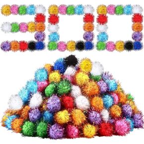 Poen 300 Pieces Cat Ball Toy Fuzzy Balls 1.8 Inch Assorted Color Cat Pom Pom Balls Interactive Cat Tinsel Balls for Indoor Cats