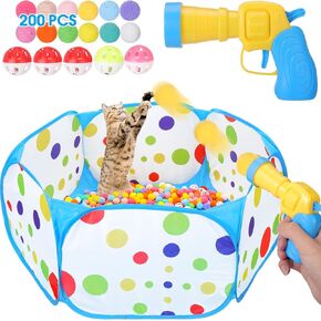 Mity rain Cat Ball Pit with Balls Included, Cat Interactive Toy for Indoor Bored Cats with Cat Ball Launcher, Jingle Balls and Pom Pom Balls, Cat Enrichment Toys, Kitten Toys for Self Playing