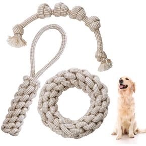 Dog Rope Toys For Large/Medium Aggressive Chewers, Tough Rope Chew Toy. Indestructible Natural Cotton Tug of War Pull Teeth Cleaning, Premium and Non-toxic, Pet Supply Natural Rope Dog Toy-3 Pack