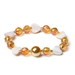 Handmade DIY Original Elastic Jewelry Bracelets for Women with 12MM South Sea Pearl Shell heart Blessing and Natural Multicolor Crystal Bracelet - Mother's Day Gift (White Porcelain Crystal)