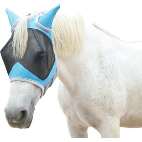 Horse Fly Mask with Ears, Fine Mesh UV-Proof Fly Mask for Horses Turquoise Full