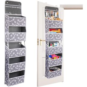 Dog Toy Basket 1 pack,5-Shelf Hanging Organizer for Dog Toys,Over Door Basket for Dogs with 2 Metal Hooks,5 Pockets Organizer for Dog Leash Harness Toys Treats-62.5''(height)-Bone Claw Print in Kuwait